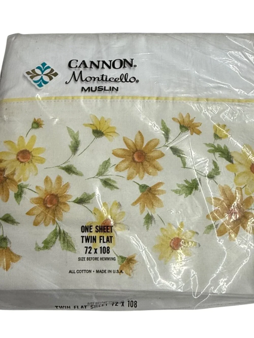 Vintage Deadstock Cannon Mills Monticello Daisy‎ Blossom Twin Sheets Flat